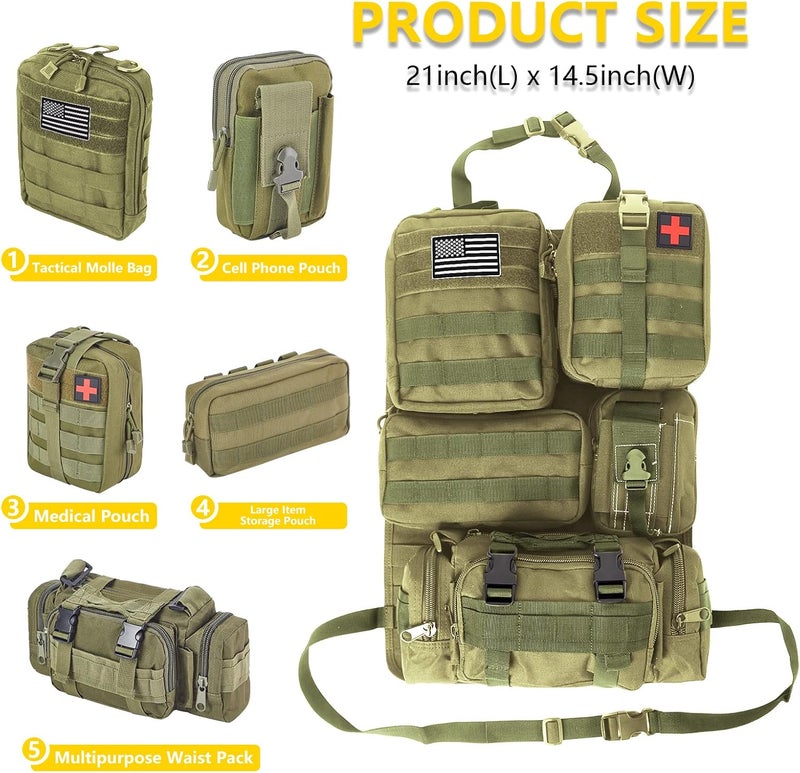 Jimikay Universal Tactical Seat ​Back Organizer Vehicle Molle Panel Organizer Storage Bag with 5 Detachable Molle Pouch for All Vehicel Such as Jeep,Truck,SUV, Car, Ford,Chevy etc - Image 2